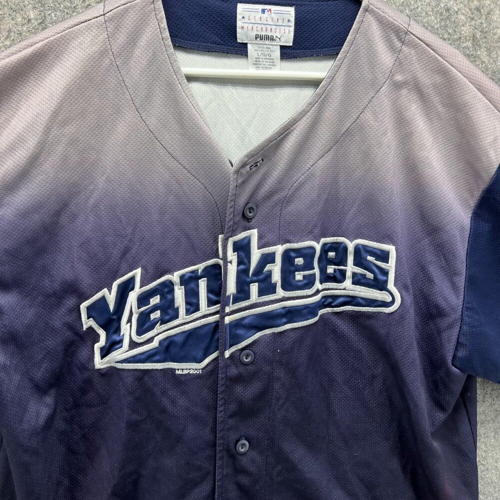 New York Yankee Jersey Men Large Adult Blue Navy MLB Polyester Baseball Puma VTG - Picture 3 of 16
